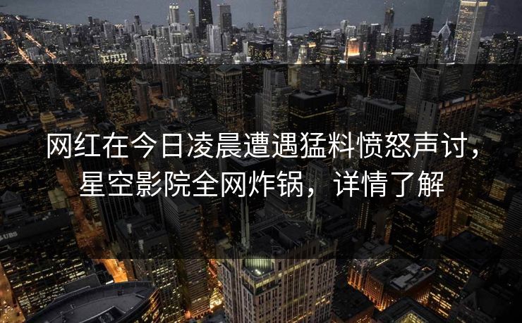 网红在今日凌晨遭遇猛料愤怒声讨，星空影院全网炸锅，详情了解